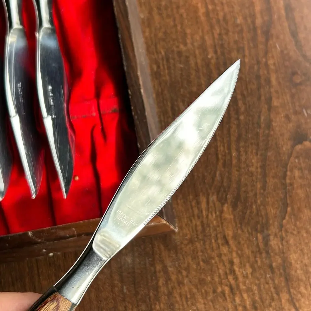 JC Penney Wood Handles Stainless Steel 6 Pc Knife Set Japan